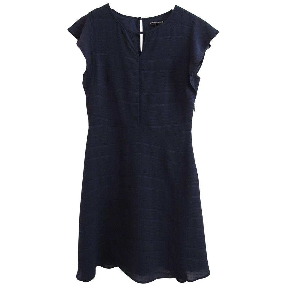Banana Republic Navy Flutter Sleeve Fit & Flare Dress Size 6 Career Chic - Picture 2 of 5